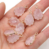 Rose Quartz Water Drop Shape Pendant Golden Plated for Jewelry