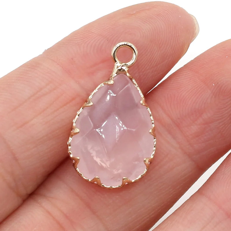 Rose Quartz Water Drop Shape Pendant Golden Plated for Jewelry