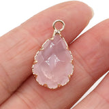 Rose Quartz Water Drop Shape Pendant Golden Plated for Jewelry