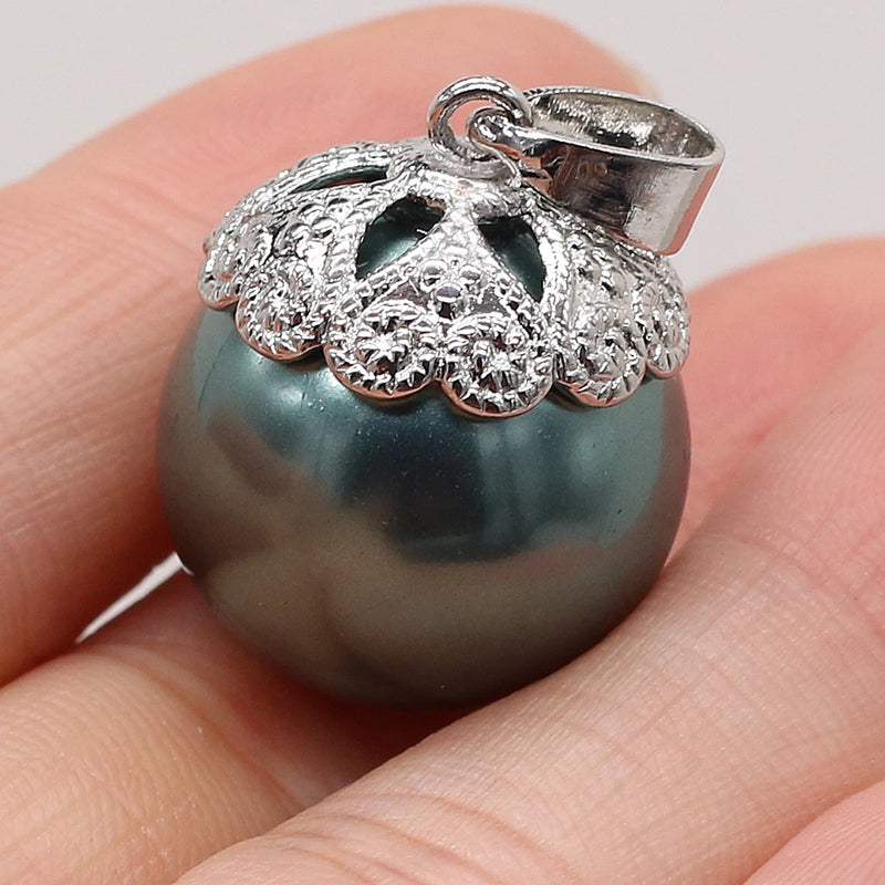 Natural Shell Ball Pendant Pair Zinc Alloy Lace Shell Pendant 16x16mm