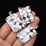 Natural Shell Pendant Rectangle Plaids Shell Pendant for DIY Necklace 21x35mm