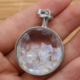 Natural Stone Pendant Round Shape Metal Agates Stone Pendant Size 30x42mm