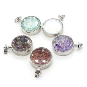 Natural Stone Pendant Round Shape Metal Agates Stone Pendant Size 30x42mm