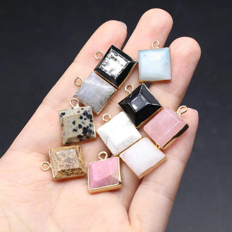 Square Agates Natural Stone Pendant 12mm