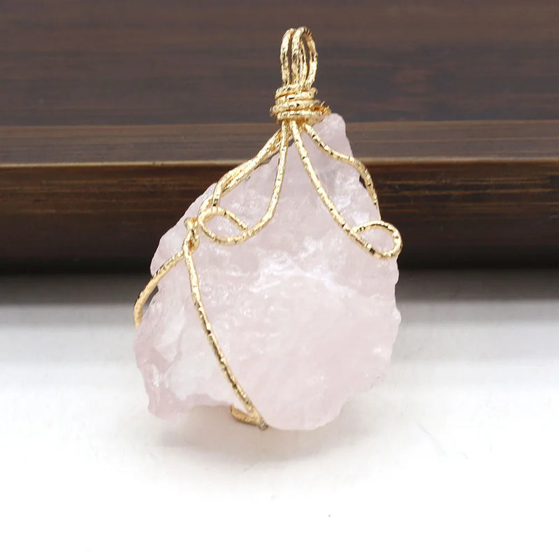 Charms Natural Stone Pendant Winding Golden Amethysts Rose Quartz Pendant