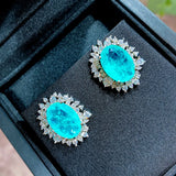 Emerald Paraiba Tourmaline Diamond Stud Earrings Vintage Fine Jewelry