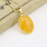Oval Stone Pendant Copper Chain Necklace