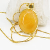 Oval Stone Pendant Copper Chain Necklace