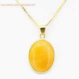 Oval Stone Pendant Copper Chain Necklace