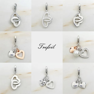 Double Hearts Linked With Pearl 925 Sterling Silver Charms Pendant