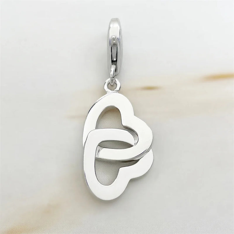 Double Hearts Linked With Pearl 925 Sterling Silver Charms Pendant