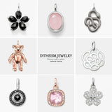925 Sterling Silver Flower Snake Bear Rose Oval Charm Pendant