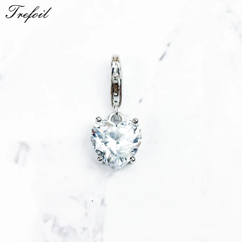 Heart Crystal 925 Sterling Silver Pendant for Bracelet Necklace Bag