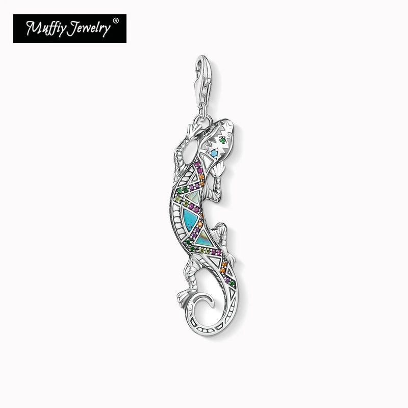 Lizard Charm Pendant 925 Sterling Silver Colorful Stones Bracelets Necklace
