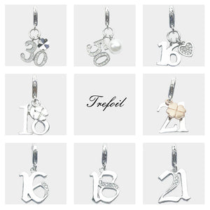 Lucky Number Charms Pendant 925 Sterling Silver Jewelry Fit Bracelet Gift