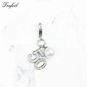 Lucky Number 50 Pendant w/ Pearl 925 Sterling Silver Zirconia Fine Jewelry