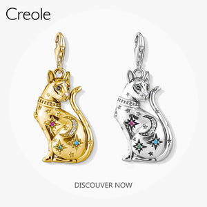 Magic Cat Charms Pendant 925 Sterling Silver Golden Fit Bracelet Necklace