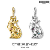 Magic Cat 925 Sterling Silver Charms Pendant Golden Fit Bracelet Necklace