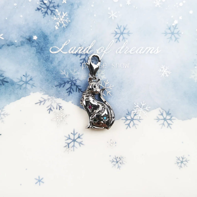 Magic Cat Charm Pendant 925 Sterling Silver Gold Fit Jewelry