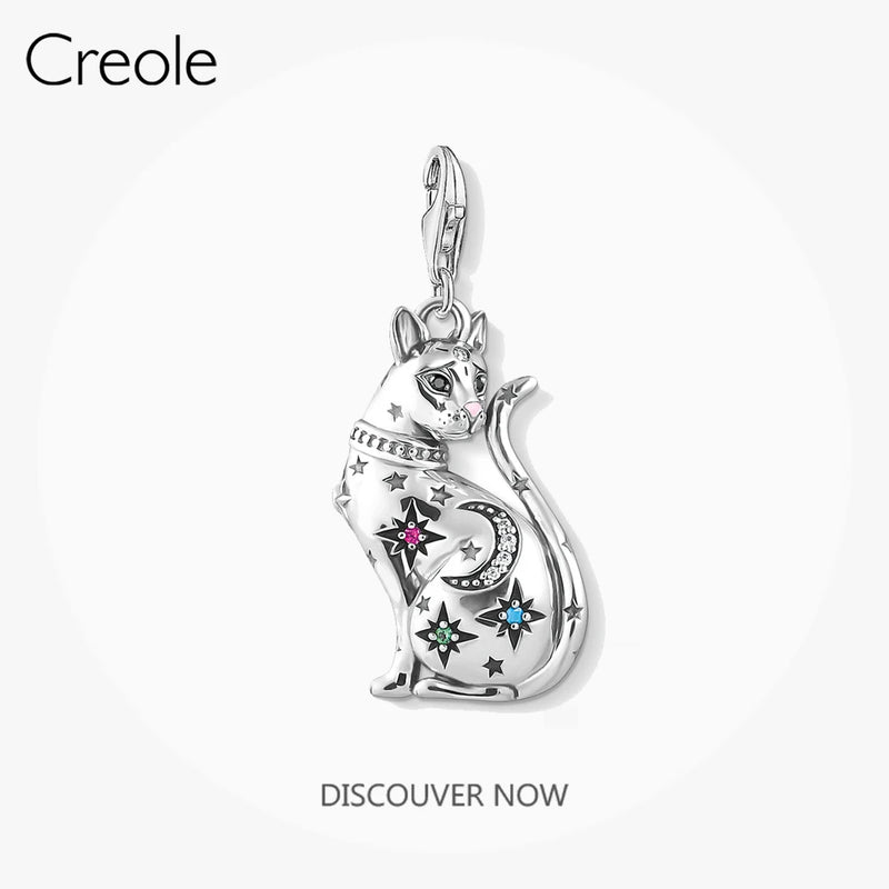 Magic Cat Charms Pendant 925 Sterling Silver Golden Fit Bracelet Necklace