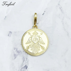 Magical Coin Golden 925 Sterling Silver Charm Pendant Jewelry
