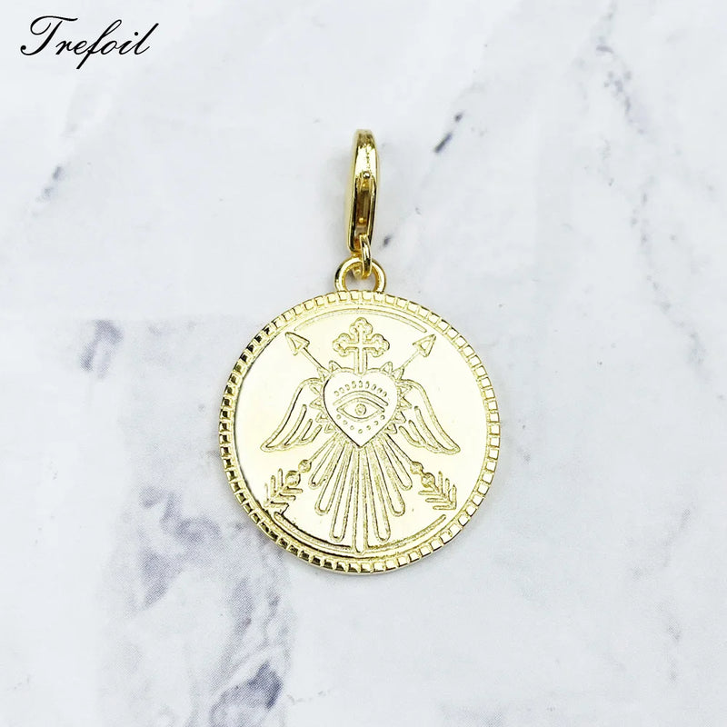 Magical Coin Golden 925 Sterling Silver Charm Pendant Jewelry