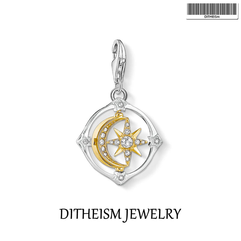 925 Sterling Silver Moveable Moon & Star Pendant