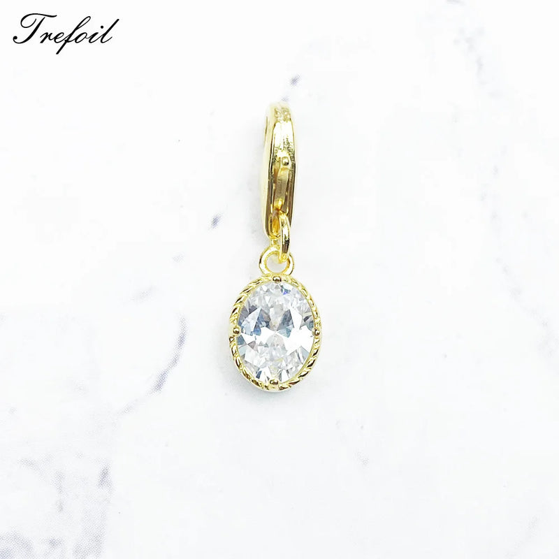 Crystal Golden Oval Pendant in 925 Sterling Silver Women's Jewelry