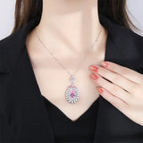 Pink Stone Emerald Water Droplet Banana Leaf Pendant