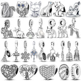 Silver 925 Love Heart Snake Dangle Fit Bracelet Charms