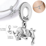 925 Silver Love Heart Snake Dangle Bead Charm