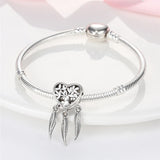 Silver 925 Love Heart Snake Dangle Fit Bracelet Charms