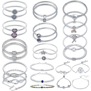 925 Silver Snake Chain Heart Bangle & Bracelet Jewelry