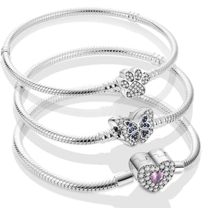 925 Sterling Silver Snake Chain Heart Butterfly Bangle & Bracelet