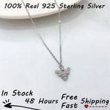 925 Sterling Silver Honey-Bee Zircon Pendant Necklace Anime Collar