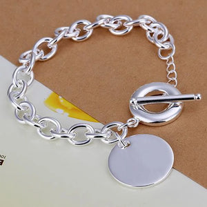 925 Sterling Silver Bracelet with Round Pendant for Women