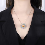 Crystal Solar Flower High Ring Pendant Necklace for Women