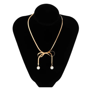Pearl Tie Bow-Knot Choker Necklace for Women Wedding