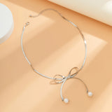 Pearl Tie Bow-Knot Choker Necklace for Women Wedding