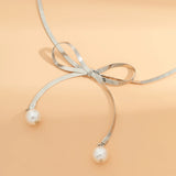 Pearl Tie Bow-Knot Choker Necklace for Women Wedding