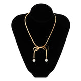 Pearl Tie Bow-Knot Choker Necklace for Women Wedding