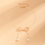 Pearl Tie Bow-Knot Choker Necklace for Women Wedding