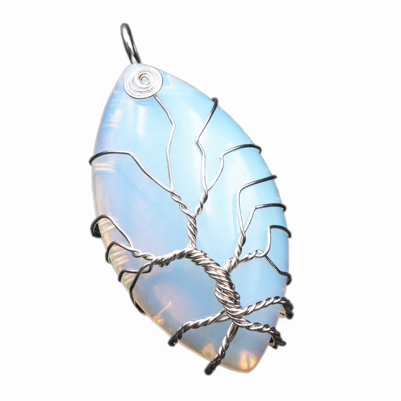 Tree of Life Wire Wrap Drop Pendant Sri Lanka Opal Moonstone Stone Pendants