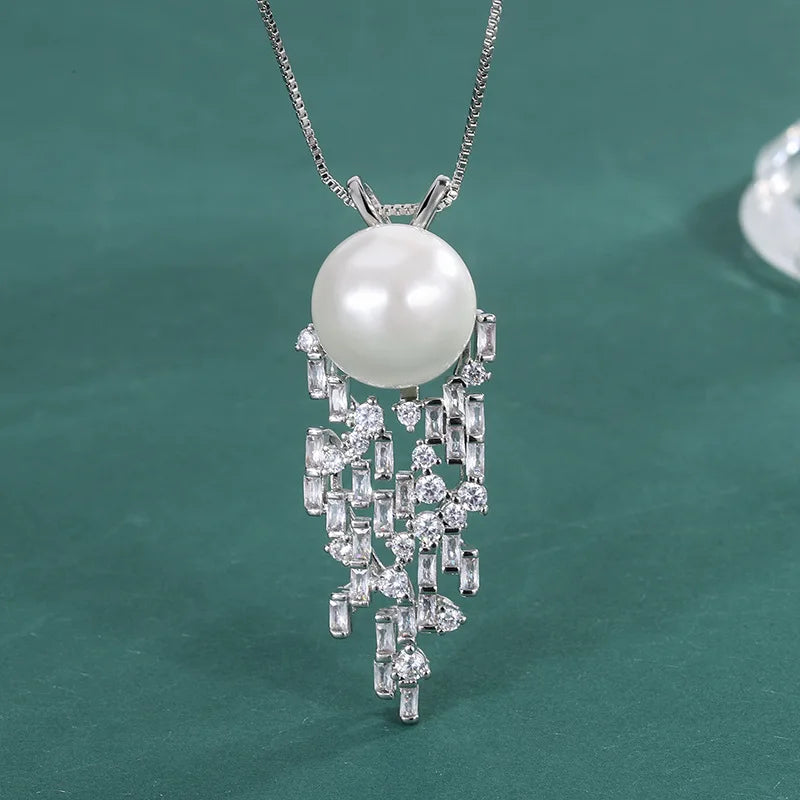 Fritillary Pearl Pendant Crystal Chain Necklace Women's Jewelry