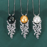 Fritillary Pearl Pendant Crystal Chain Necklace Women's Jewelry