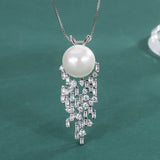 Fritillary Pearl Pendant Crystal Chain Necklace Women's Jewelry