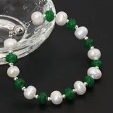 Green Stone Pearl Clasp Bracelet 7.5inch B2742