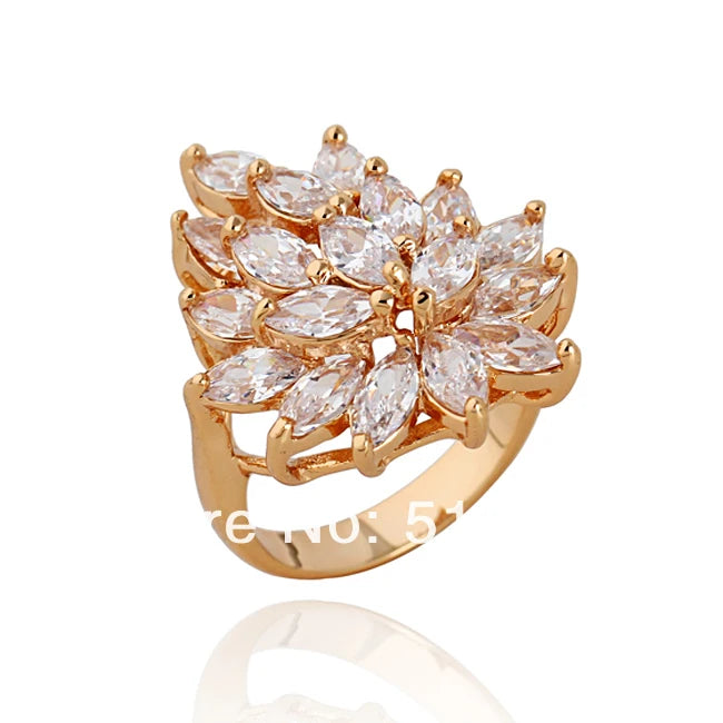 Leaf Rings for Women A961 - Big CZ 18K Plated Engagement Wedding