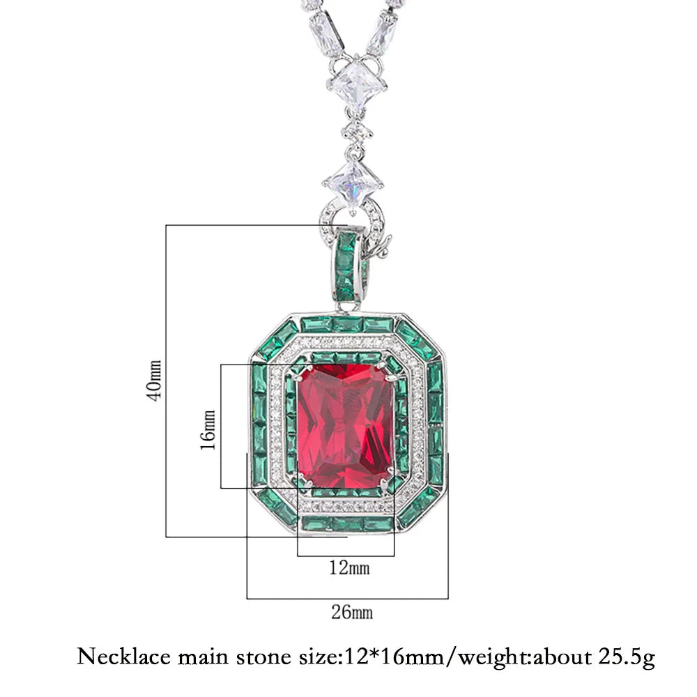 Vintage Emerald Ruby Pendant Chain Necklace for Women