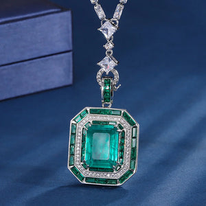 Vintage Emerald Ruby Pendant Chain Necklace for Women